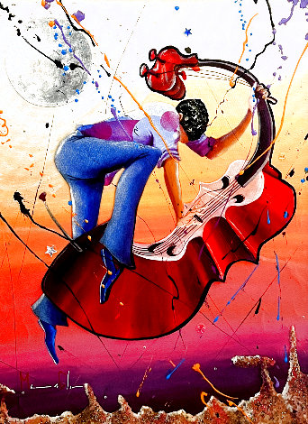 Straddle that Bass in Outer Space 2011 Embellished w/ Bas Relief Limited Edition Print - Marcus Glenn