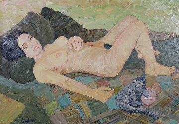 Alex And Cat 1997 22x32 Original Painting - David Glynn Alex And Cat 1997 22x32 Original Painting - David Glynn