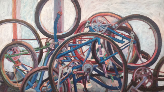 Study in Bikes 1981 36x60 Huge Original Painting by David Glynn