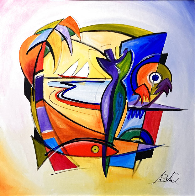 Lovers Paradise 2005 36x36 Original Painting - Alfred Gockel