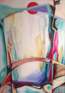 Meeting on the Bridge I 1992 33x25 Original Painting - Alfred Gockel Meeting on the Bridge I 1992 33x25 Original Painting - Alfred Gockel