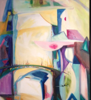 Meeting on the Bridge II 1992 28x26 Original Painting - Alfred Gockel Meeting on the Bridge II 1992 28x26 Original Painting - Alfred Gockel
