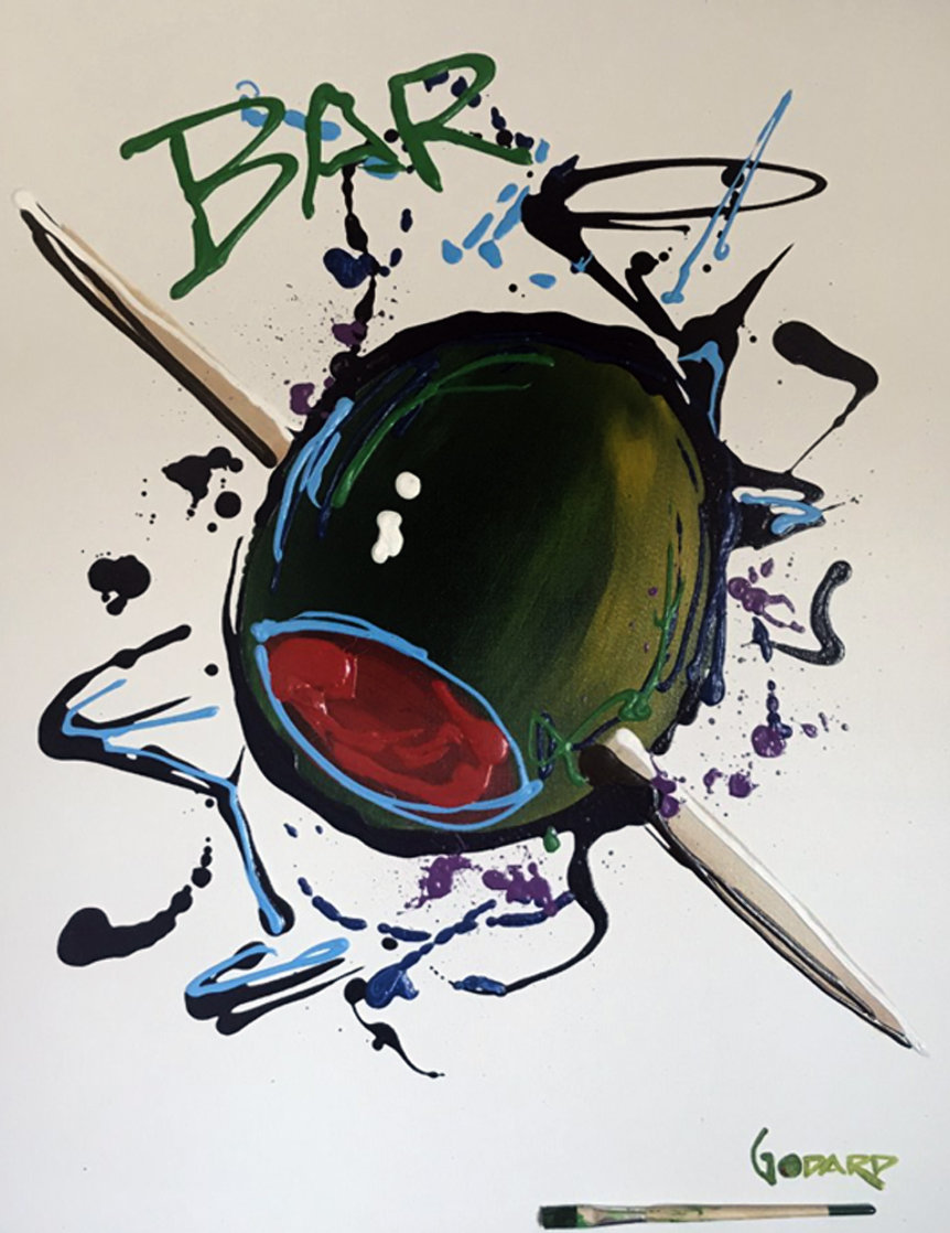 Olive With Toothpick (White) 2006 36x42 Super Huge Original Painting by Michael Godard Olive With Toothpick (White) 2006 36x42 Super Huge Original Painting by Michael Godard