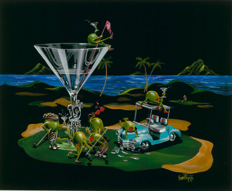 19th Hole Water Bound 2015 - Huge Embellished Giclee on Canvas - Golf Limited Edition Print - Michael Godard