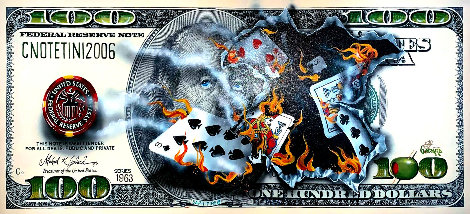 $100 Bill Full-House Player on Fire 2015 Embellished Huge Limited Edition Print - Michael Godard