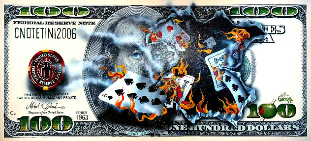 $100 Bill Full-House Player on Fire 2015 Embellished Huge Limited Edition Print by Michael Godard