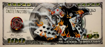 $100 Bill Full-House Player on Fire 2015 Embellished Limited Edition Print - Michael Godard