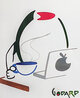 Olive At Aople Computer With Coffee 2015 27x24 Works on Paper (not prints) by Michael Godard - 0