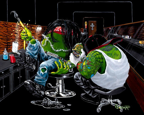Ink Slinger: Tattoo Highway AP 2008 Embellished on Canvas  - HS by Thomas Pendelton Limited Edition Print - Michael Godard