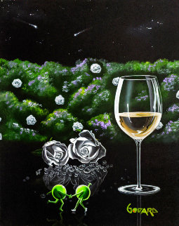 White Wine - Dancing With Roses 2015 34x30 Original Painting - Michael Godard White Wine - Dancing With Roses 2015 34x30 Original Painting - Michael Godard