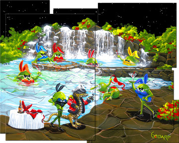 Olive Bunnies 2010 - 5 Panels HS Hugh Hefner & Pam Anderson - HUGE - 3 Signatures Limited Edition Print - Michael Godard Olive Bunnies 2010 - 5 Panels HS Hugh Hefner & Pam Anderson - HUGE - 3 Signatures Limited Edition Print - Michael Godard