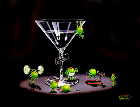 Don't Drink and Draw Series: Liquid Diet AP 2004 - Framed Embellished Giclee on Canvas Limited Edition Print - Michael Godard