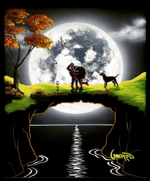 Moonlight Puppy Love Painting -  2020 30x26 Original Painting - Michael Godard