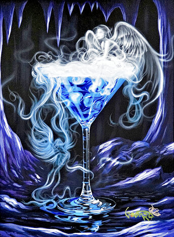 Martini for Angels 2021 - Embellished Giclee on Canvas Limited Edition Print - Michael Godard