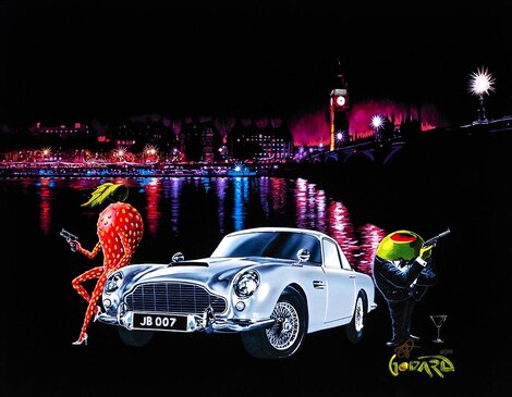 Bond in the London 2020 - Franed Embellished Giclee on Canvas - England Limited Edition Print - Michael Godard