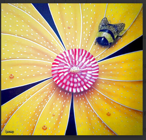 A Bugs Life: Yellow Flower Bumble Bee 2002 -  24x24 Original Painting - Michael Godard