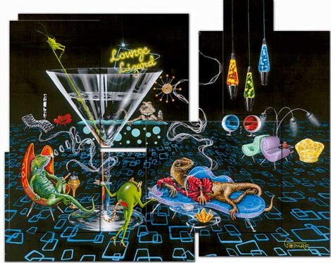 Lounge Lizard Mosaic: 5 Panels -  2005 - Huge Mural Size Giclee on Canvas -  45x54 Limited Edition Print - Michael Godard