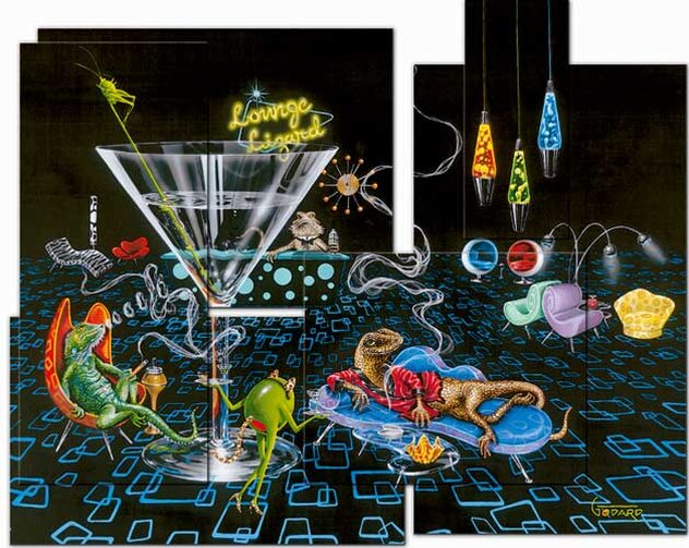 Lounge Lizard Mosaic: 5 Panels - 2005 - Huge Mural Size Giclee on Canvas - 45x54 Limited Edition Print by Michael Godard Lounge Lizard Mosaic: 5 Panels - 2005 - Huge Mural Size Giclee on Canvas - 45x54 Limited Edition Print by Michael Godard