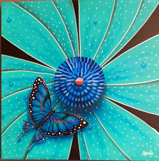 A Bugs Life: Aqua Butterly 2002 24x24 by Michael Godard