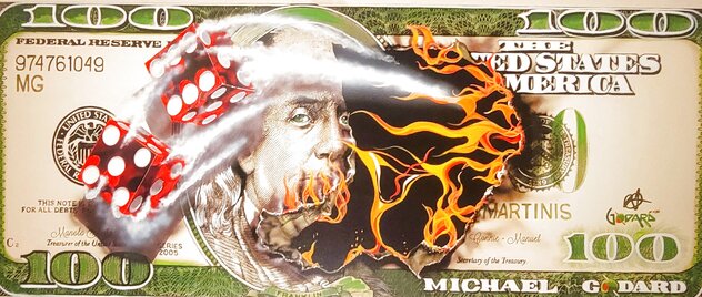$100 Bill With Dice 2018 - Huge Framed Giclee on Canvas by Michael Godard