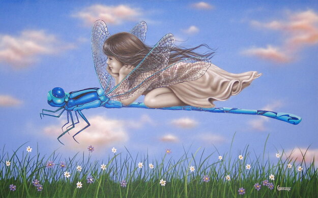 Dragonfly 2001 30x48 - Acrylic on Canvas - Huge Original Painting - Michael Godard