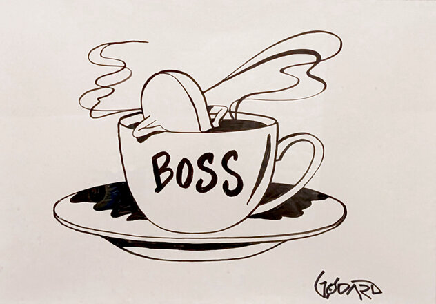 Boss Bean Coffee Cup 2024 22x25 - Framed Acrylic by Michael Godard