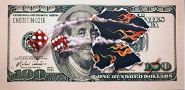 $100 Bill with Dice 2006 Embellished Huge Limited Edition Print - Michael Godard $100 Bill with Dice 2006 Embellished Huge Limited Edition Print - Michael Godard