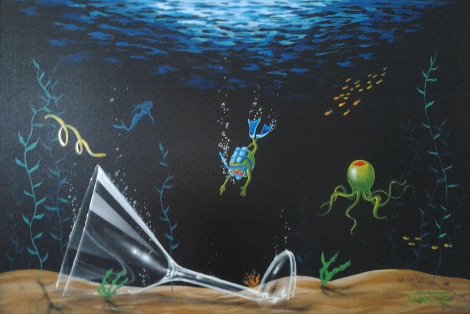 Martini Sea 2005 40x46 - Huge Original Painting - Michael Godard