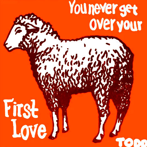 Sheep First Love 2008 34x34 Original Painting - Todd Goldman