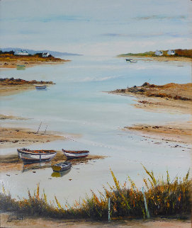 Barques Au Repos - Morbihan 2010 33x29 Original Painting - Lucien Gondret Barques Au Repos - Morbihan 2010 33x29 Original Painting - Lucien Gondret