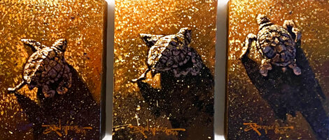 Three to the Sea  - Triptych 2012 20x29 - Turtle Original Painting - Rodel Gonzalez