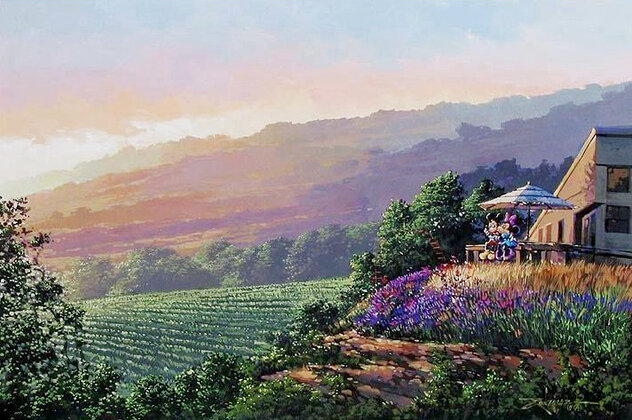 Together at the Vineyard HC -  Framed Embellished on Canvas - California Limited Edition Print by Rodel Gonzalez