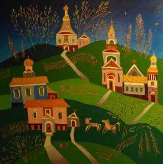 Village in the Fall 1992 30x24 Original Painting - Yuri Gorbachev Village in the Fall 1992 30x24 Original Painting - Yuri Gorbachev