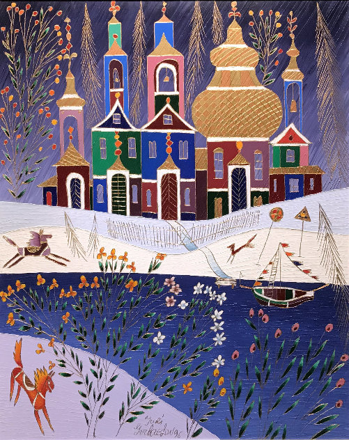 Winter With Violet sky 36x30 1996 Original Painting by Yuri Gorbachev