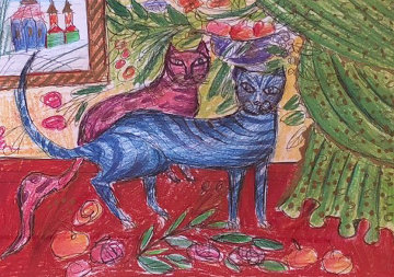 Of a Cat 1996 12x15 Embellished Works on Paper (not prints) - Yuri Gorbachev Of a Cat 1996 12x15 Embellished Works on Paper (not prints) - Yuri Gorbachev