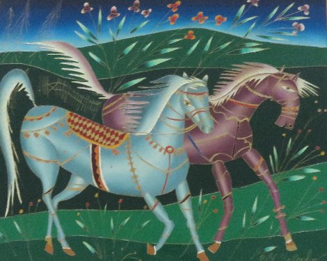 Running Horses 1994 33x33 Original Painting - Yuri Gorbachev