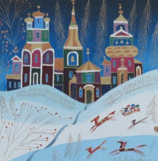 Winter Sleigh Ride 1994 33x33 Original Painting - Yuri Gorbachev Winter Sleigh Ride 1994 33x33 Original Painting - Yuri Gorbachev