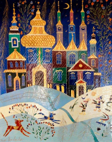 Winter Holiday in My City 1999 40x30 - Huge Original Painting - Yuri Gorbachev