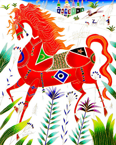 Red Horse in Winter Original Painting - Yuri Gorbachev
