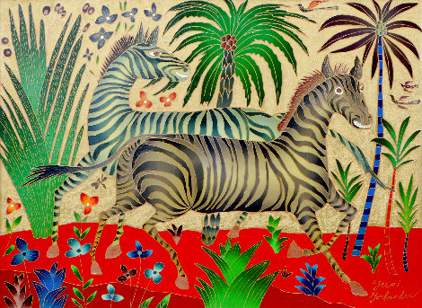 Two Zebras 1999 33x45 - Huge Original Painting - Yuri Gorbachev