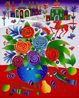 Still Life with Roses, Bird, Fruit Near Window in Winter 2010 20x16 Original Painting - Yuri Gorbachev Still Life with Roses, Bird, Fruit Near Window in Winter 2010 20x16 Original Painting - Yuri Gorbachev