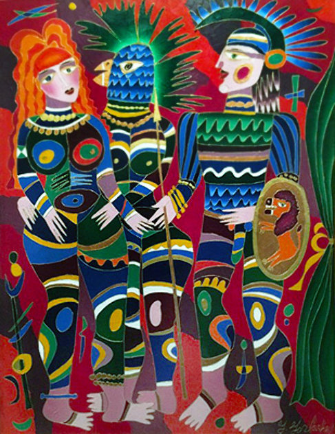 Soldier And Two Women 1991 54x42 Huge Original Painting by Yuri Gorbachev