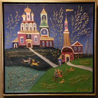 Village Scene 1992 26x26 Original Painting by Yuri Gorbachev - 1 Village Scene 1992 26x26 Original Painting by Yuri Gorbachev - 1