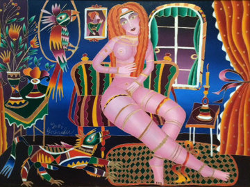 Woman In A Blue Room 1993 38x52 Original Painting - Yuri Gorbachev Woman In A Blue Room 1993 38x52 Original Painting - Yuri Gorbachev