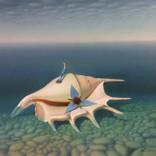 Big Seashell, Bird, Flower 2000 45x48 Huge Original Painting - Evgeni Gordiets Big Seashell, Bird, Flower 2000 45x48 Huge Original Painting - Evgeni Gordiets