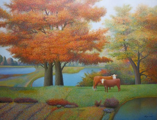 By the Red Tree 2011 40x52  Huge Original Painting by Evgeni Gordiets