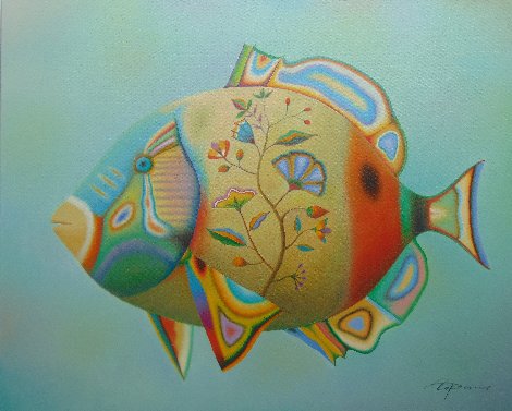 Fish With Flowers 2019 24x30 Original Painting - Evgeni Gordiets