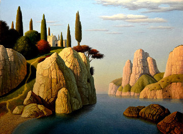 Seascape With Pink House 2008 30x40 Original Painting - Evgeni Gordiets Seascape With Pink House 2008 30x40 Original Painting - Evgeni Gordiets