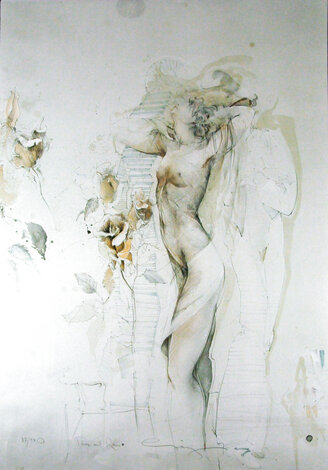 Tina Mit Rosen EA 1986 -  Embellished Hand Colored Lithograph Limited Edition Print - Jurgen Gorg