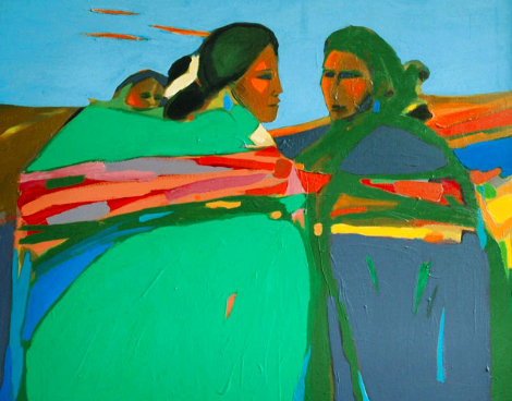 Untitled - Two Women and Child 1967 Original Painting - R.C. Gorman